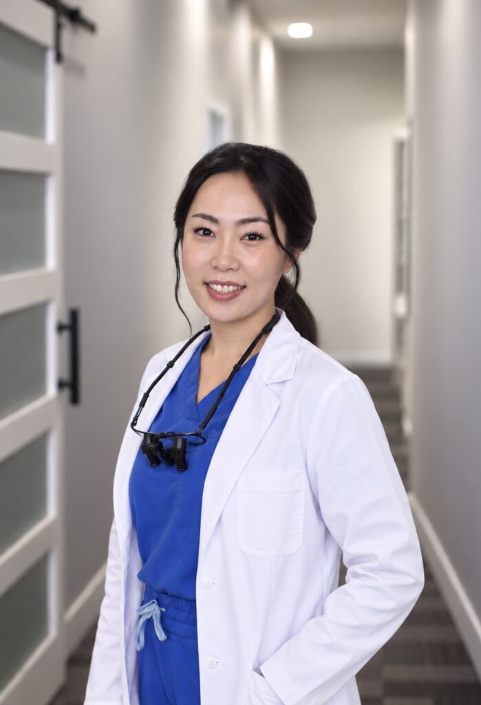 Dr. Ok Kyu Lee, DDS, smiling in his professional dental scrubs against a plain background - dentist federal way
